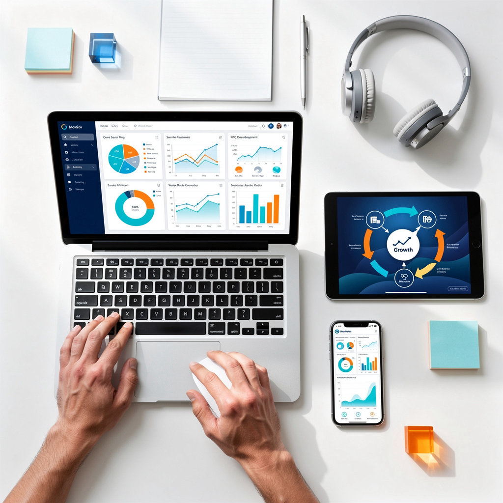 Digiflex Solution integrated digital marketing services workflow - SEO, PPC, content, web development and automation working together